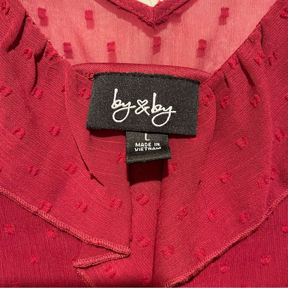 by & by Deep Red Ruffle V-Neck Blouse - Picture 3 of 6